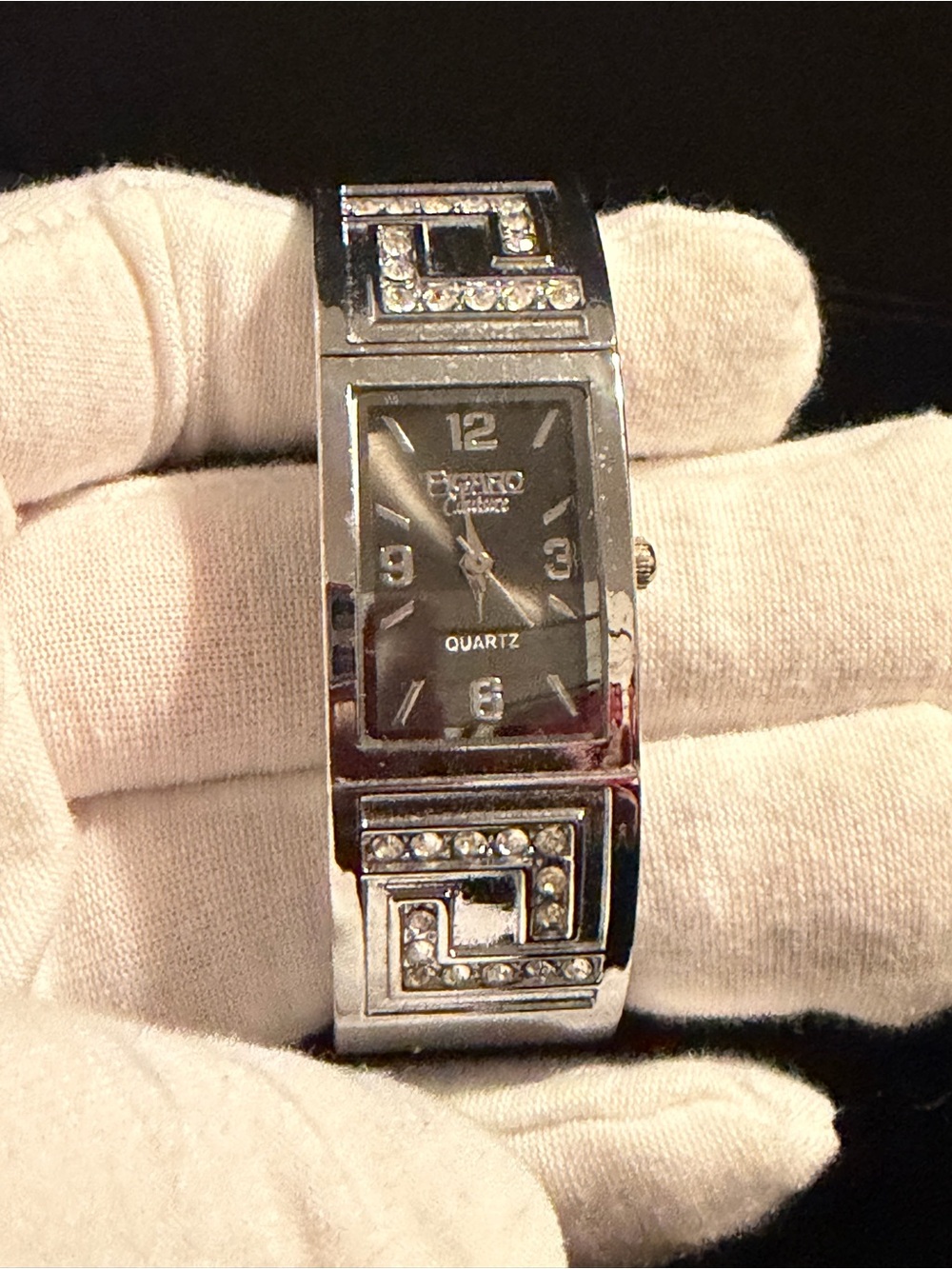Figaro Couture Women's Silver Tone Quartz Bracelet Watch with Crystal Accents